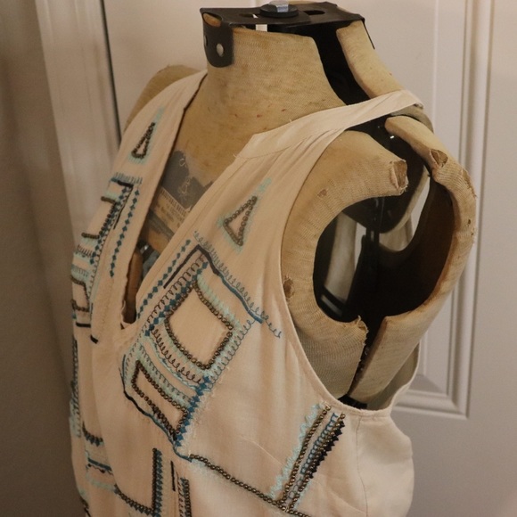 Chloe Oliver Cream 100% Cotton Blue Embroidery Halter Neckline Romper Shorts - Picture 3 of 15